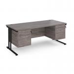 Maestro 25 straight desk 1800mm x 800mm with two x 2 drawer pedestals - black cantilever leg frame, grey oak top MC18P22KGO