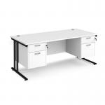 Maestro 25 straight desk 1800mm x 800mm with two x 2 drawer pedestals - black cantilever leg frame, white top MC18P22KWH