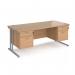 Maestro 25 straight desk 1800mm x 800mm with two x 2 drawer pedestals - silver cantilever leg frame, beech top MC18P22SB