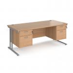 Maestro 25 straight desk 1800mm x 800mm with two x 2 drawer pedestals - silver cantilever leg frame, beech top MC18P22SB