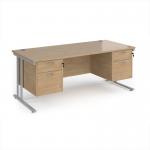 Maestro 25 straight desk 1800mm x 800mm with two x 2 drawer pedestals - silver cantilever leg frame, Kendal oak top MC18P22SKO