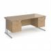 Maestro 25 straight desk 1800mm x 800mm with two x 2 drawer pedestals - silver cantilever leg frame, Kendal oak top MC18P22SKO