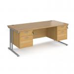 Maestro 25 straight desk 1800mm x 800mm with two x 2 drawer pedestals - silver cantilever leg frame, oak top MC18P22SO