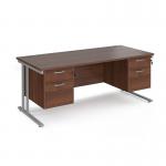 Maestro 25 straight desk 1800mm x 800mm with two x 2 drawer pedestals - silver cantilever leg frame, walnut top MC18P22SW