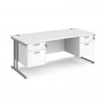 Maestro 25 straight desk 1800mm x 800mm with two x 2 drawer pedestals - silver cantilever leg frame, white top MC18P22SWH