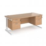 Maestro 25 straight desk 1800mm x 800mm with two x 2 drawer pedestals - white cantilever leg frame, beech top MC18P22WHB