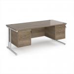 Maestro 25 straight desk 1800mm x 800mm with two x 2 drawer pedestals - white cantilever leg frame, Nebraska oak top MC18P22WHNO