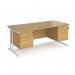 Maestro 25 straight desk 1800mm x 800mm with two x 2 drawer pedestals - white cantilever leg frame, oak top MC18P22WHO