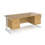 Maestro 25 straight desk 1800mm x 800mm with two x 2 drawer pedestals - white cantilever leg frame, oak top MC18P22WHO