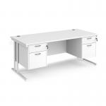 Maestro 25 straight desk 1800mm x 800mm with two x 2 drawer pedestals - white cantilever leg frame, white top MC18P22WHWH