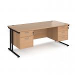 Maestro 25 straight desk 1800mm x 800mm with 2 and 3 drawer pedestals - black cantilever leg frame, beech top MC18P23KB