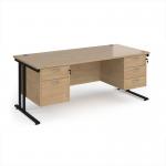 Maestro 25 straight desk 1800mm x 800mm with 2 and 3 drawer pedestals - black cantilever leg frame, Kendal oak top MC18P23KKO