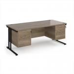 Maestro 25 straight desk 1800mm x 800mm with 2 and 3 drawer pedestals - black cantilever leg frame, Nebraska oak top MC18P23KNO