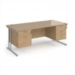 Maestro 25 straight desk 1800mm x 800mm with 2 and 3 drawer pedestals - silver cantilever leg frame, Kendal oak top MC18P23SKO