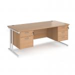 Maestro 25 straight desk 1800mm x 800mm with 2 and 3 drawer pedestals - white cantilever leg frame, beech top MC18P23WHB