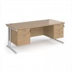Maestro 25 straight desk 1800mm x 800mm with 2 and 3 drawer pedestals - white cantilever leg frame, Kendal oak top MC18P23WHKO