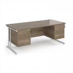 Maestro 25 straight desk 1800mm x 800mm with 2 and 3 drawer pedestals - white cantilever leg frame, Nebraska oak top MC18P23WHNO