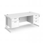 Maestro 25 straight desk 1800mm x 800mm with 2 and 3 drawer pedestals - white cantilever leg frame, white top MC18P23WHWH