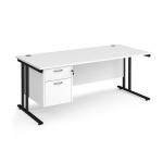 Maestro 25 straight desk 1800mm x 800mm with 2 drawer pedestal - black cantilever leg frame, white top MC18P2KWH