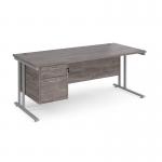 Maestro 25 straight desk 1800mm x 800mm with 2 drawer pedestal - silver cantilever leg frame, grey oak top MC18P2SGO