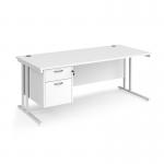 Maestro 25 straight desk 1800mm x 800mm with 2 drawer pedestal - white cantilever leg frame, white top MC18P2WHWH