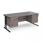 Maestro 25 straight desk 1800mm x 800mm with two x 3 drawer pedestals - black cantilever leg frame, grey oak top MC18P33KGO