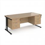 Maestro 25 straight desk 1800mm x 800mm with two x 3 drawer pedestals - black cantilever leg frame, Kendal oak top MC18P33KKO