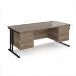 Maestro 25 straight desk 1800mm x 800mm with two x 3 drawer pedestals - black cantilever leg frame, Nebraska oak top MC18P33KNO
