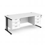 Maestro 25 straight desk 1800mm x 800mm with two x 3 drawer pedestals - black cantilever leg frame, white top MC18P33KWH