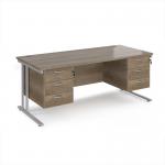 Maestro 25 straight desk 1800mm x 800mm with two x 3 drawer pedestals - silver cantilever leg frame, Nebraska oak top MC18P33SNO
