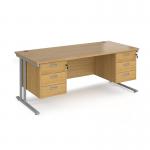 Maestro 25 straight desk 1800mm x 800mm with two x 3 drawer pedestals - silver cantilever leg frame, oak top MC18P33SO