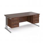 Maestro 25 straight desk 1800mm x 800mm with two x 3 drawer pedestals - silver cantilever leg frame, walnut top MC18P33SW