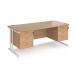 Maestro 25 straight desk 1800mm x 800mm with two x 3 drawer pedestals - white cantilever leg frame, beech top MC18P33WHB