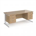 Maestro 25 straight desk 1800mm x 800mm with two x 3 drawer pedestals - white cantilever leg frame, Kendal oak top MC18P33WHKO