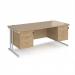 Maestro 25 straight desk 1800mm x 800mm with two x 3 drawer pedestals - white cantilever leg frame, Kendal oak top MC18P33WHKO