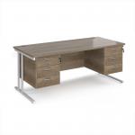 Maestro 25 straight desk 1800mm x 800mm with two x 3 drawer pedestals - white cantilever leg frame, Nebraska oak top MC18P33WHNO
