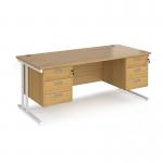 Maestro 25 straight desk 1800mm x 800mm with two x 3 drawer pedestals - white cantilever leg frame, oak top MC18P33WHO