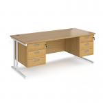 Maestro 25 straight desk 1800mm x 800mm with two x 3 drawer pedestals - white cantilever leg frame, oak top MC18P33WHO