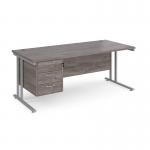 Maestro 25 straight desk 1800mm x 800mm with 3 drawer pedestal - silver cantilever leg frame, grey oak top MC18P3SGO