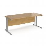 Maestro 25 straight desk 1800mm x 800mm - silver cantilever leg frame and oak top