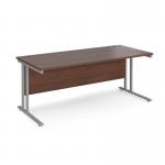 Maestro 25 straight desk 1800mm x 800mm - silver cantilever leg frame and walnut top