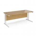Maestro 25 straight desk 1800mm x 800mm - white cantilever leg frame and oak top