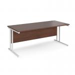 Maestro 25 straight desk 1800mm x 800mm - white cantilever leg frame and walnut top