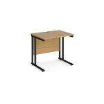 Maestro 25 straight desk 800mm x 600mm - black cantilever leg frame and oak top