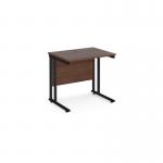 Maestro 25 straight desk 800mm x 600mm - black cantilever leg frame and walnut top