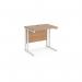 Maestro 25 straight desk 800mm x 600mm - white cantilever leg frame, beech top MC608WHB