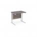 Maestro 25 straight desk 800mm x 600mm - white cantilever leg frame with grey oak top