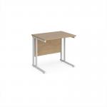 Maestro 25 straight desk 800mm x 600mm - white cantilever leg frame, Kendal oak top MC608WHKO