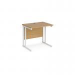 Maestro 25 straight desk 800mm x 600mm - white cantilever leg frame and oak top