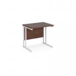 Maestro 25 straight desk 800mm x 600mm - white cantilever leg frame and walnut top